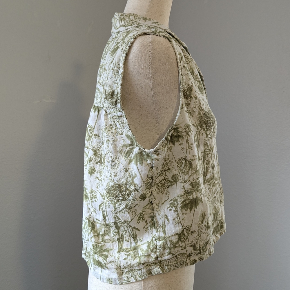 Rachel Zoe Linen Tiger Jungle Print Sleeveless Cropped Vest Cruise Vacation Top - Picture 4 of 10